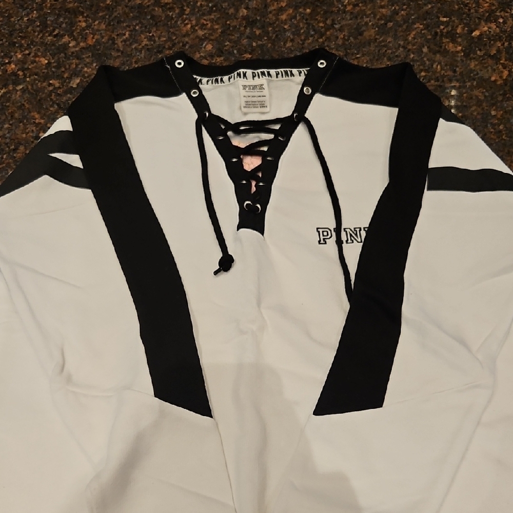 Black and White Lace-Up Top